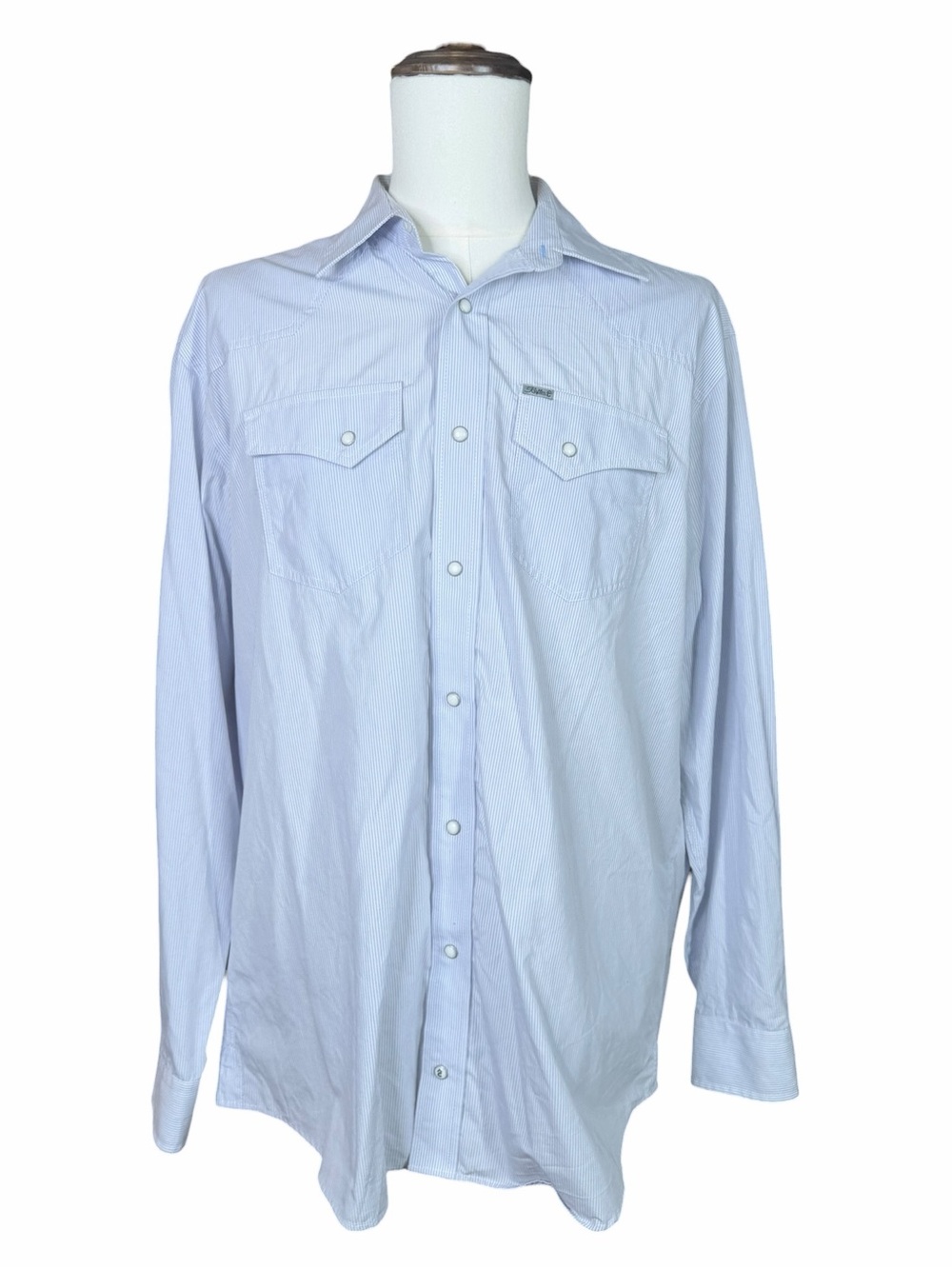 Rafter C Easywear 45 Light Blue Striped Long Sleeve Pearl Snap Button Down - XL